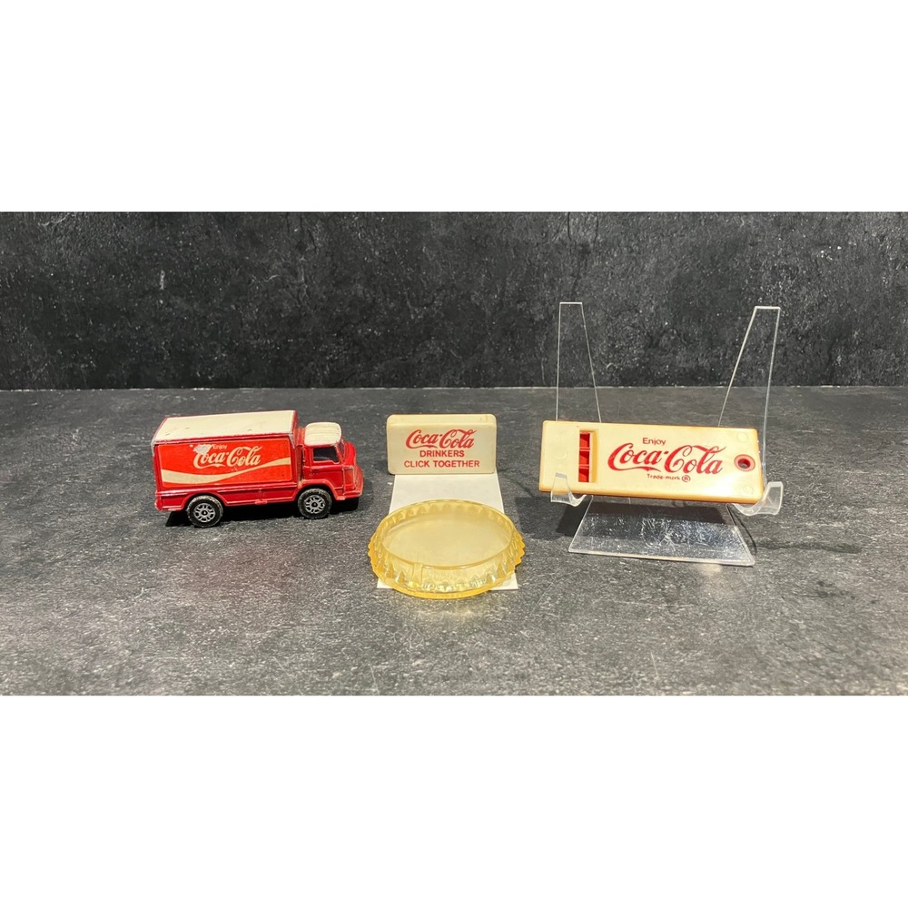 Vintage Coca-Cola Memorabilia Lot Diecast Truck Whistle Cricket Noisemaker 1999